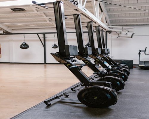 Row of modern cable machines and selectorized equipment