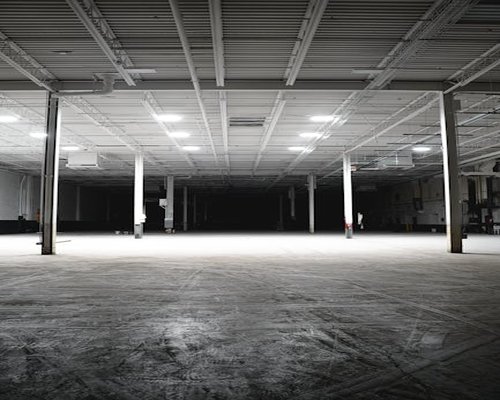 Wide angle view of the training facility showing structured lighting